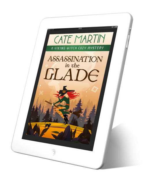 Cover for the ebook titled Assassination in the Glade, book 11 in the viking witch cozy mystery series.