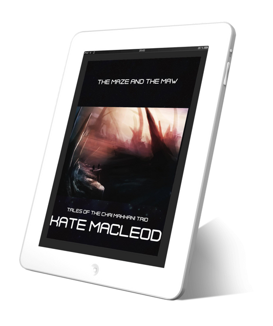 Book cover The Maze and the Maw: episode 2 of the Tales of the Chai Makhani Trio serialized science fiction short stories.