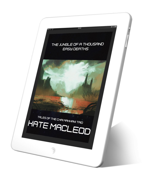 Book cover the Jungle of a Thousand Easy Deaths: episode 3 of the Tales of the Chai Makhani Trio serialized science fiction short stories.