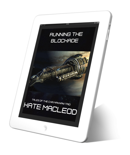 Book cover Running the Blockade: episode 7 of the Tales of the Chai Makhani Trio serialized science fiction short stories.