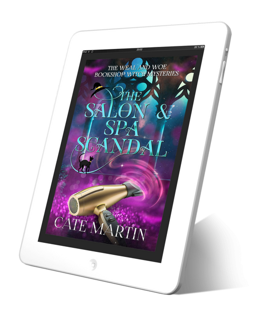 Book cover the Salon and Spa Scandal book two of the Weal and Woe Bookshop Witch Mystery