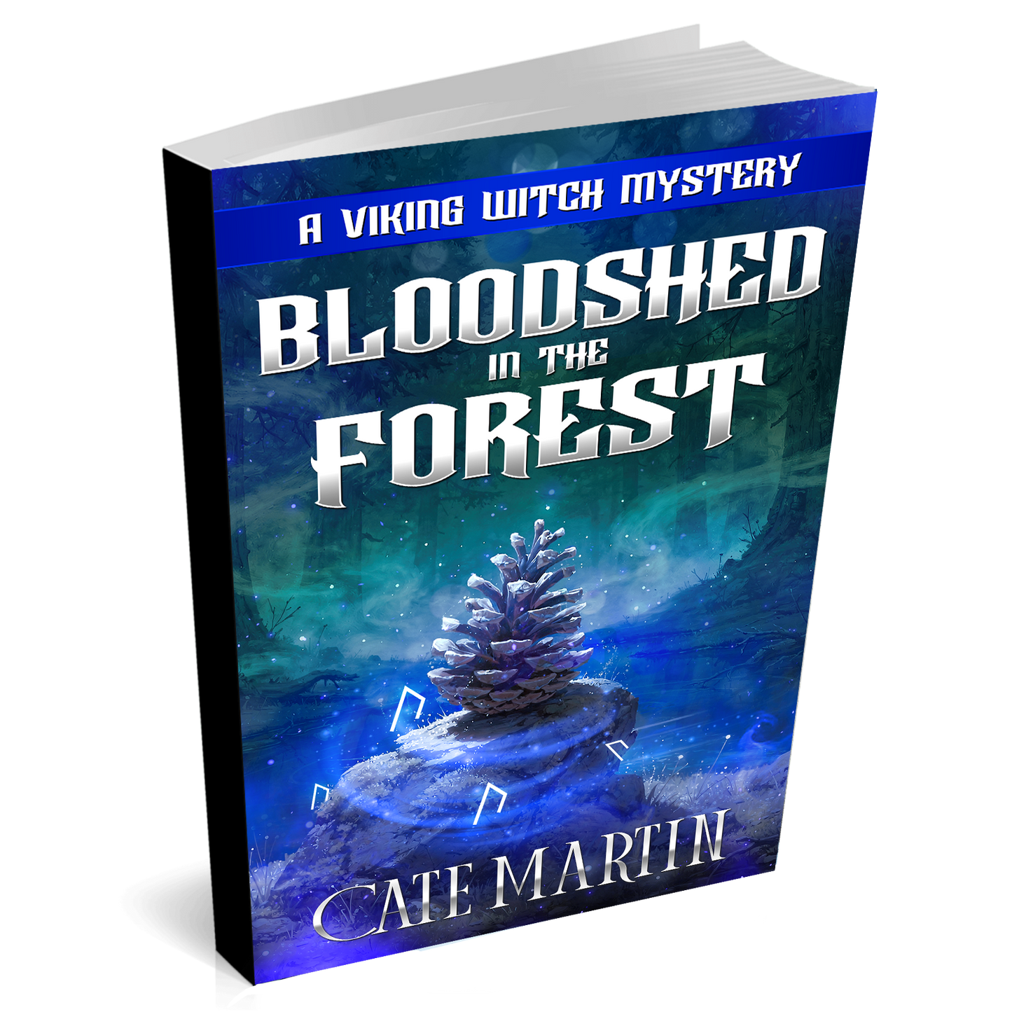 Book cover of 'Bloodshed in the Forest' by Cate Martin with a mystical forest design.