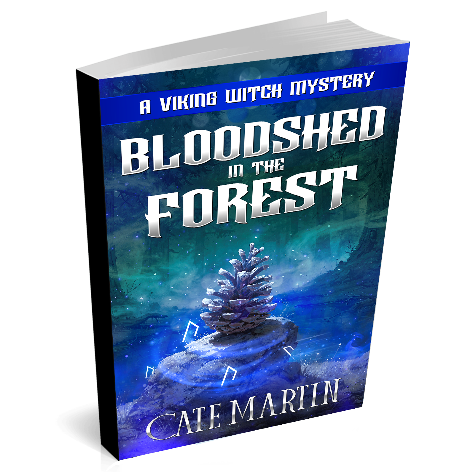 Book cover of 'Bloodshed in the Forest' by Cate Martin with a mystical forest design.