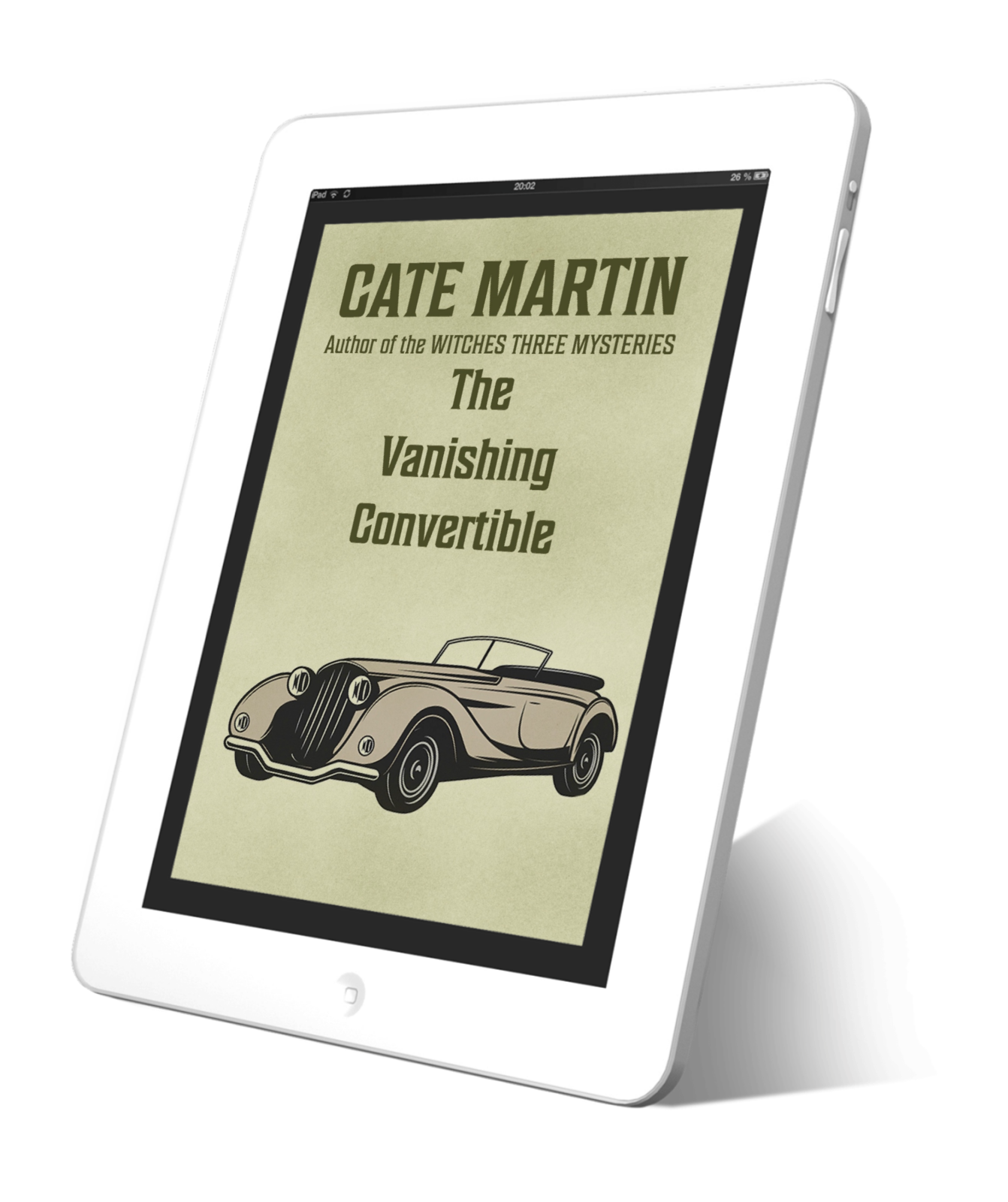 Cover of the ebook short story The Vanishing Convertible. The image is a drawing of a 1938 luxury convertible.