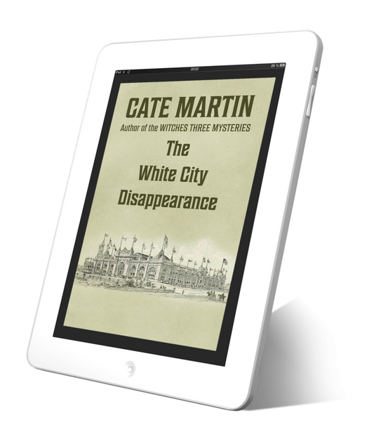 Cover for ebook of the short story The White City Disappearance. The image is a woodcut illustration of the White City from the Chicago World Fair.