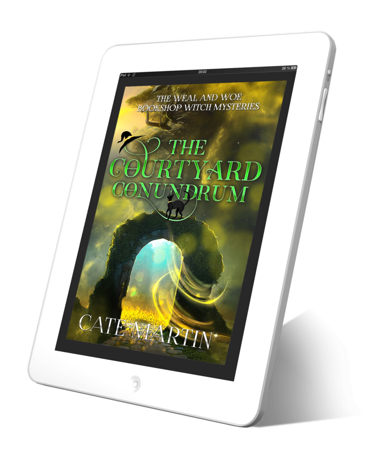 Book cover for the ebook of The Courtyard Conundrum, book 6 in the Weal & Woe Bookshop Witch Mysteries.